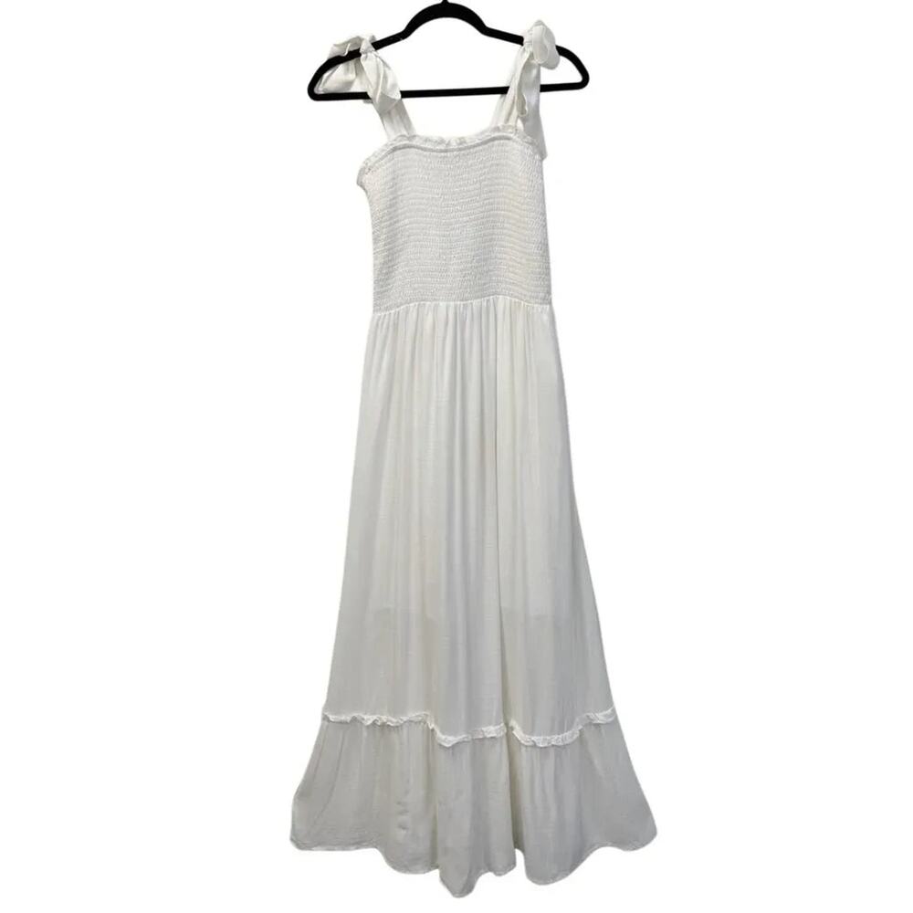 Zesica Smocked Bodice Tie-Shoulder Maxi Dress White
